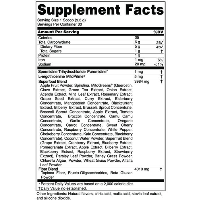 Pep Tonic Supplement Facts label