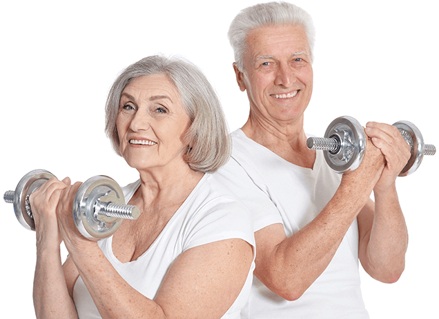 A man and a woman lifting weights
