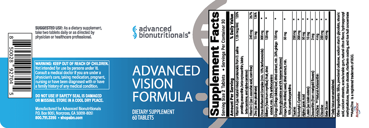 Advanced Vision Formula Supplement Facts