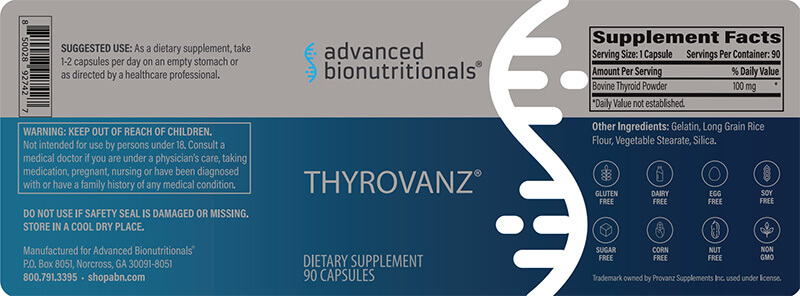 Thyrovanz Full Ingredients Label