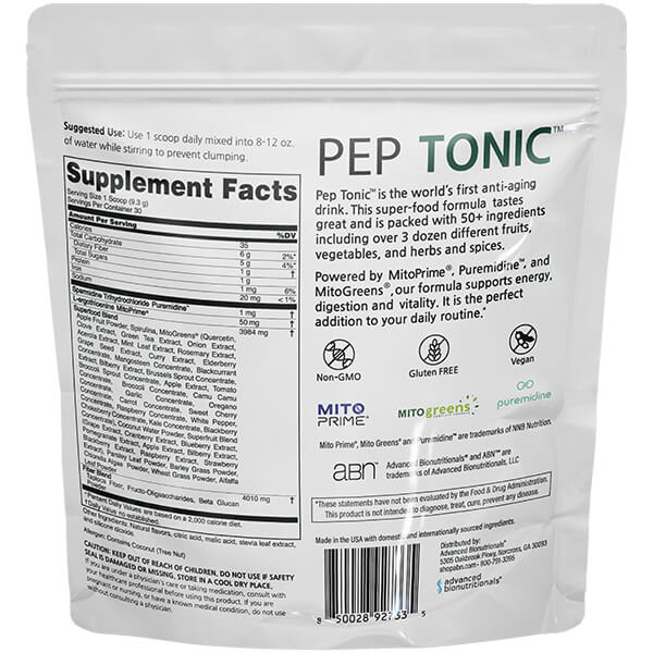 Pep Tonic Plus back of bag